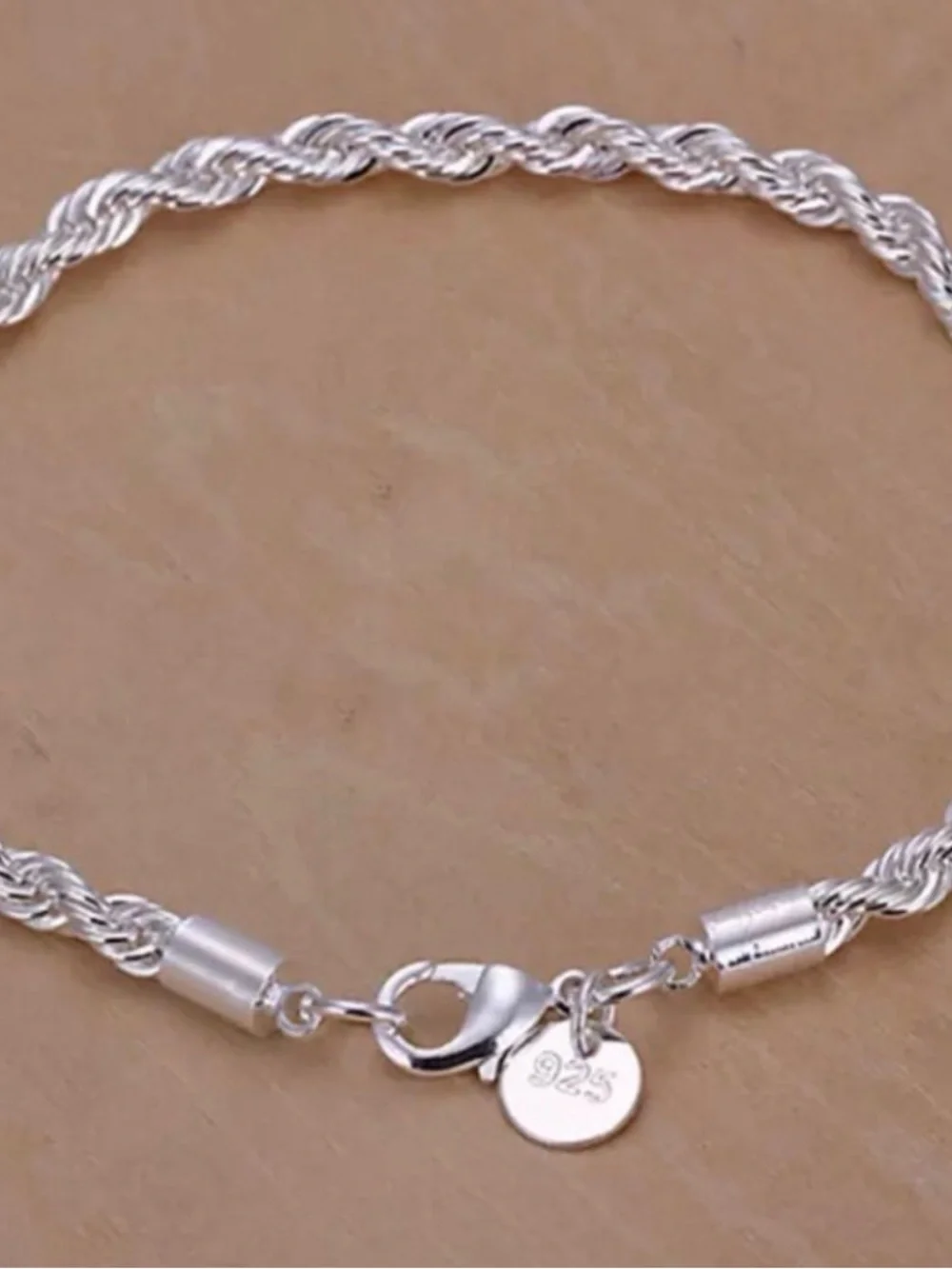 Unisex Silver-Plated Rope Chain Bracelet 7.5” Lobster Clasp Vintage-Style